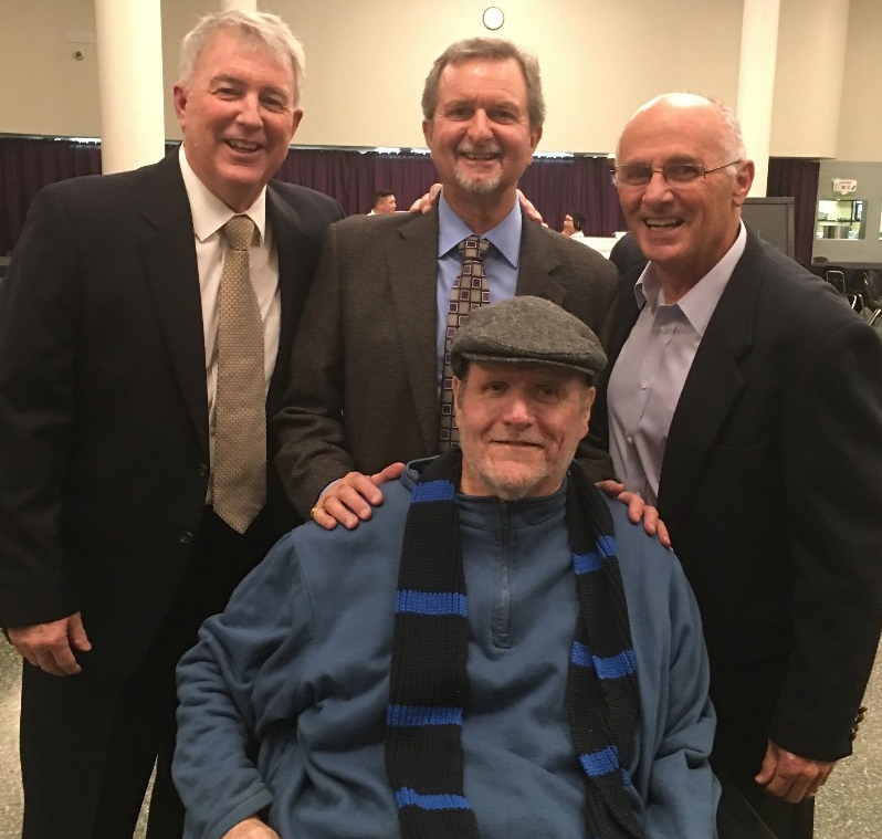 Dave Mahoney ’71, Dan Hayes ’71, and Dan Ferrigno
’71 support fellow Crusader Bill Blanchard ’71.
