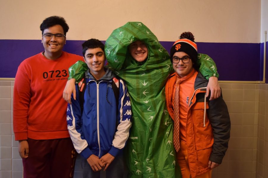 Members of each house Cana, Pilar, Russi, and Bolts dressed in their colors on day three of Spirit Week