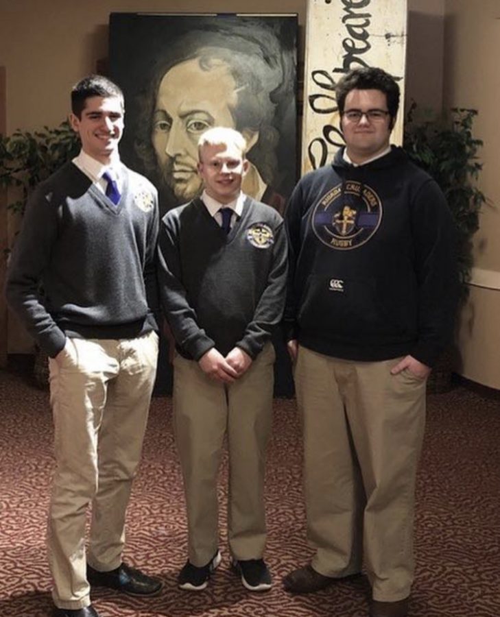 Estefan Granucci ’19, Andrei Lynch ’22, and Conor Hoelsken ’19 competed in the English Speaking Union’s Shakespeare competition.