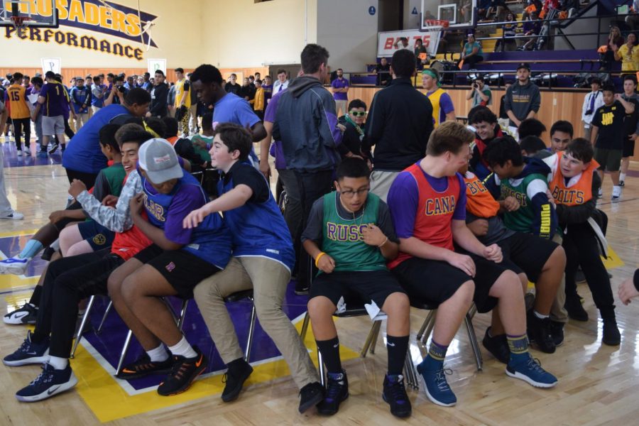 Representatives from every house participated in a massive game of musical chairs as part of the annual Frosh Olympics competition.