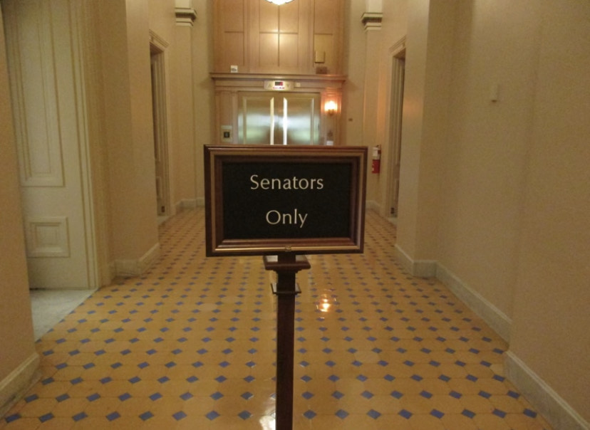 The hallway that leads to the senators chambers was breached by rioters yesterday. 