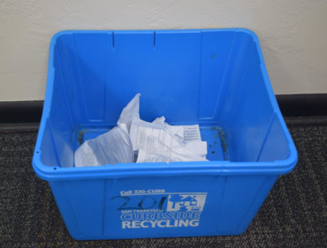 The paper recycling bins in classrooms are relatively empty compared to years past, in part because teachers are using fewer paper worksheets.