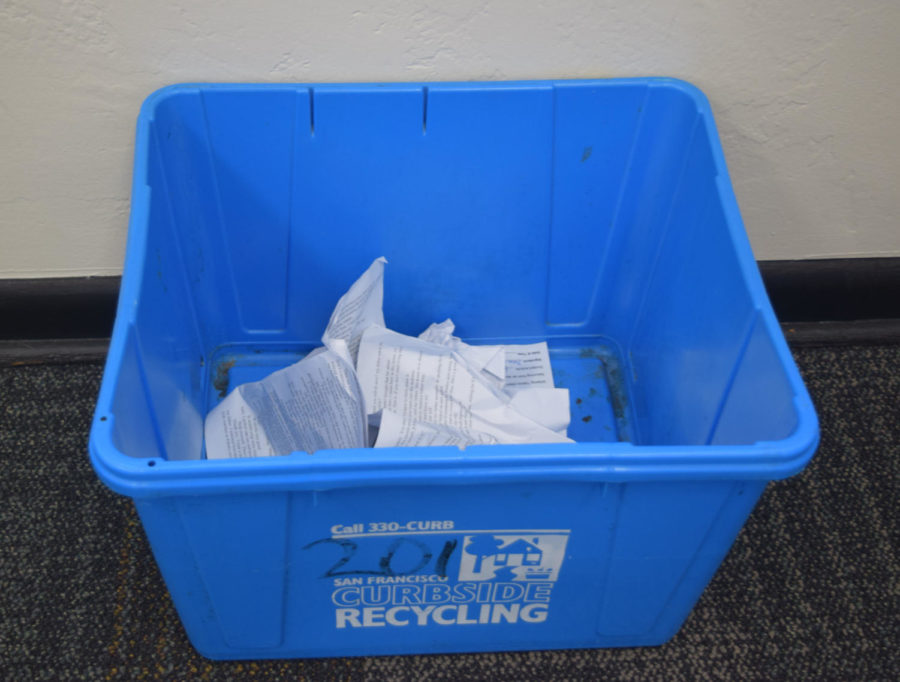 The+paper+recycling+bins+in+classrooms+are+relatively+empty+compared+to+years+past%2C+in+part+because+teachers+are+using+fewer+paper+worksheets.