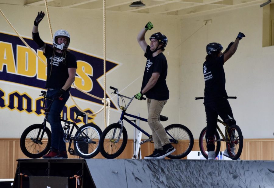 Stunt+riders+for+the+No+Hate+BMX+Tour+pause+at+the+top+of+the+ramp+to+receive+cheers+after+completing+several+amazing+tricks.