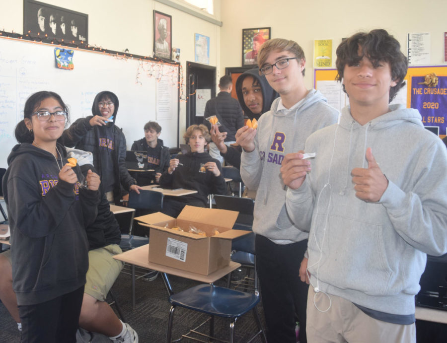 Students in the new San Francisco Stories class, an English course for seniors, enjoyed fortune cookies, which have their origins in the City. 