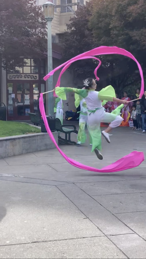 The Flying Angels Chinese Dance Company spins a ribbon at the Trolley Dance Festival in October.