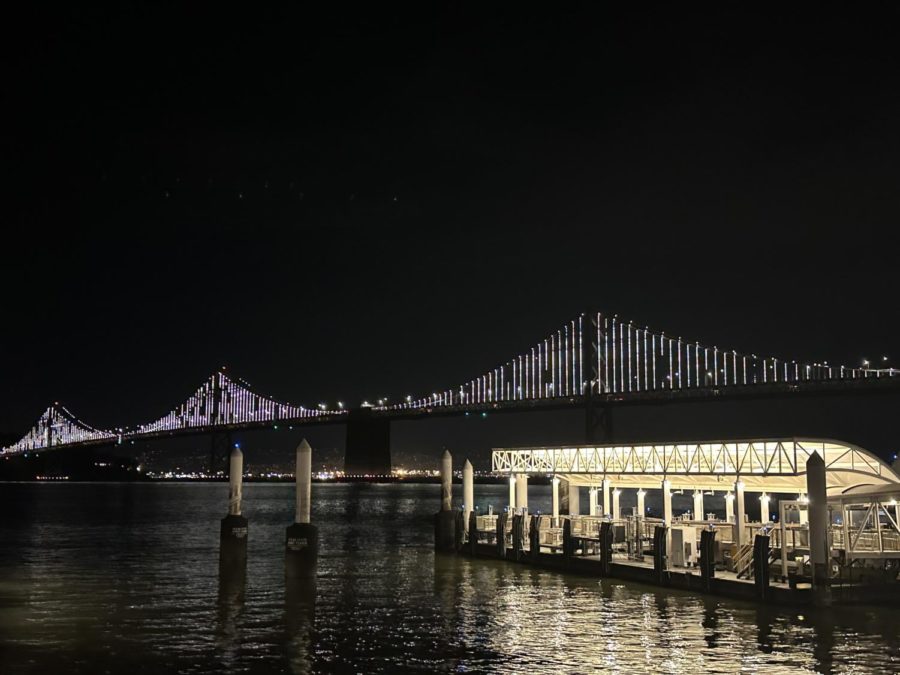 The+Bay+Bridge+lights+shine+throughout+the+night+but+may+be+dimmed+next+month+if+funding+does+not+come+through.