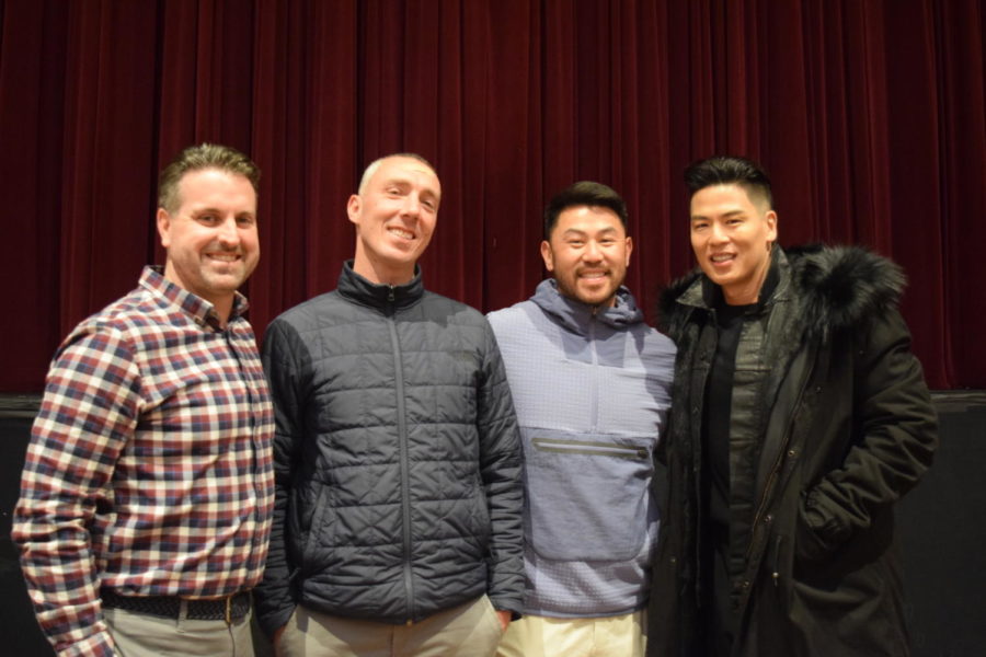 Schoolmates Jeff Isola 98, Nate Simon 99, David Lin 99, and Rich Ting 98 reunited earlier this month when Ting visited Riordan to speak to students 