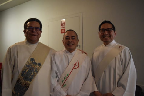 Deacons Joe LeBlanc, Iwan Soegiharto, and Chris Mariano serve during every Riordan Mass.