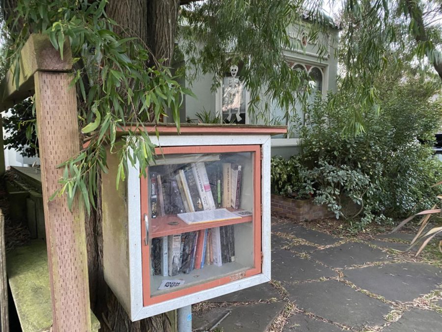 Little Libraries, like this one on Mangels Avenue, offers free books to anyone, and encourages people to leave a book for someone else.