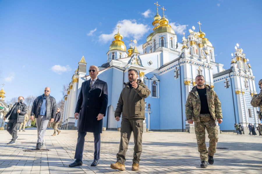 U.S. President Joe Biden and Ukraine President Volodymyr Zelenskyy toured St. Michaels Cathedral in Kyiv last month to discuss the war. 
