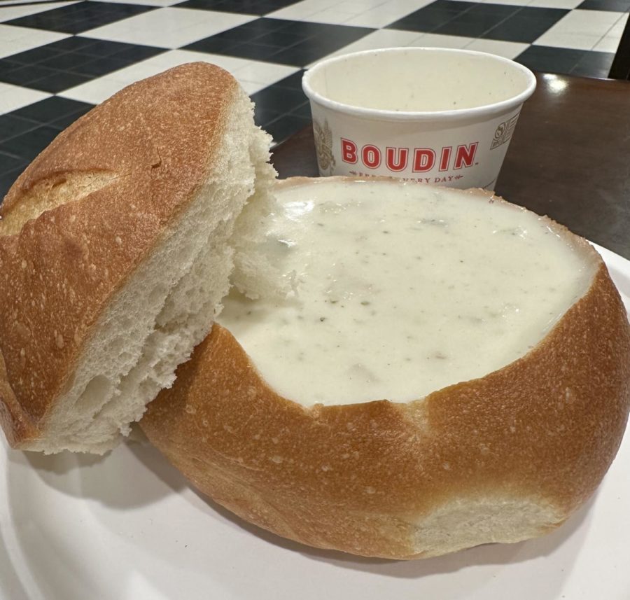 Boudins clam chowder in a bread bowl is a class San Francisco meal. 