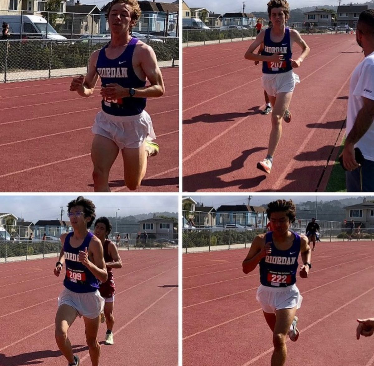 Gianluca Carboni ’24, Colm Grieb ’24, Brendan Grogan ’26, and Nico Navarro
’24 hold pace at the Ram Invitational at Westmoor High School in Daly City.