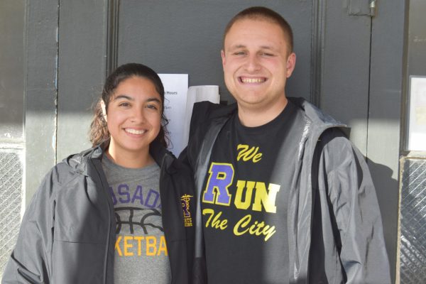 Sabrina Bermudez and Anthony Rissotto ’17 outside the Sports Med Club.