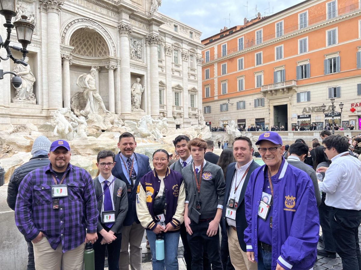 Members of the band, including Tommy Galvin ’24, Lance Ohnmeiss, Diane Lai ’24, Andres Flores-Fok ’24, Daniel Barrett ’24, and Kyle Hildebrant
traveled to Rome to perform in the New Year’s Day Parade in January.
