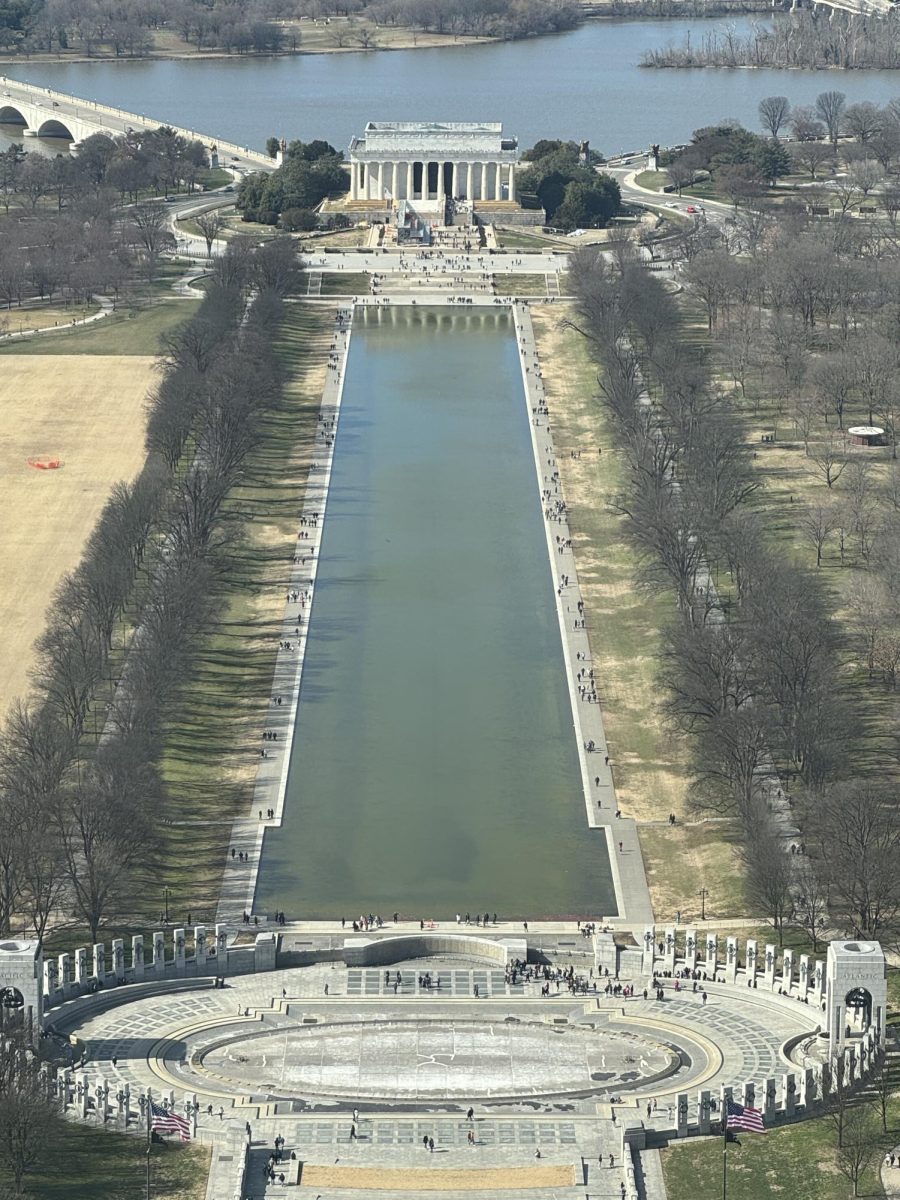 This overhead shot of the Lincoln Memorial and Reflecting Pool was taken from the top of the Washington Monument.
The memorial was built in 1914 by architect Henry Bacon as a tribute to the 16th president of the United States.