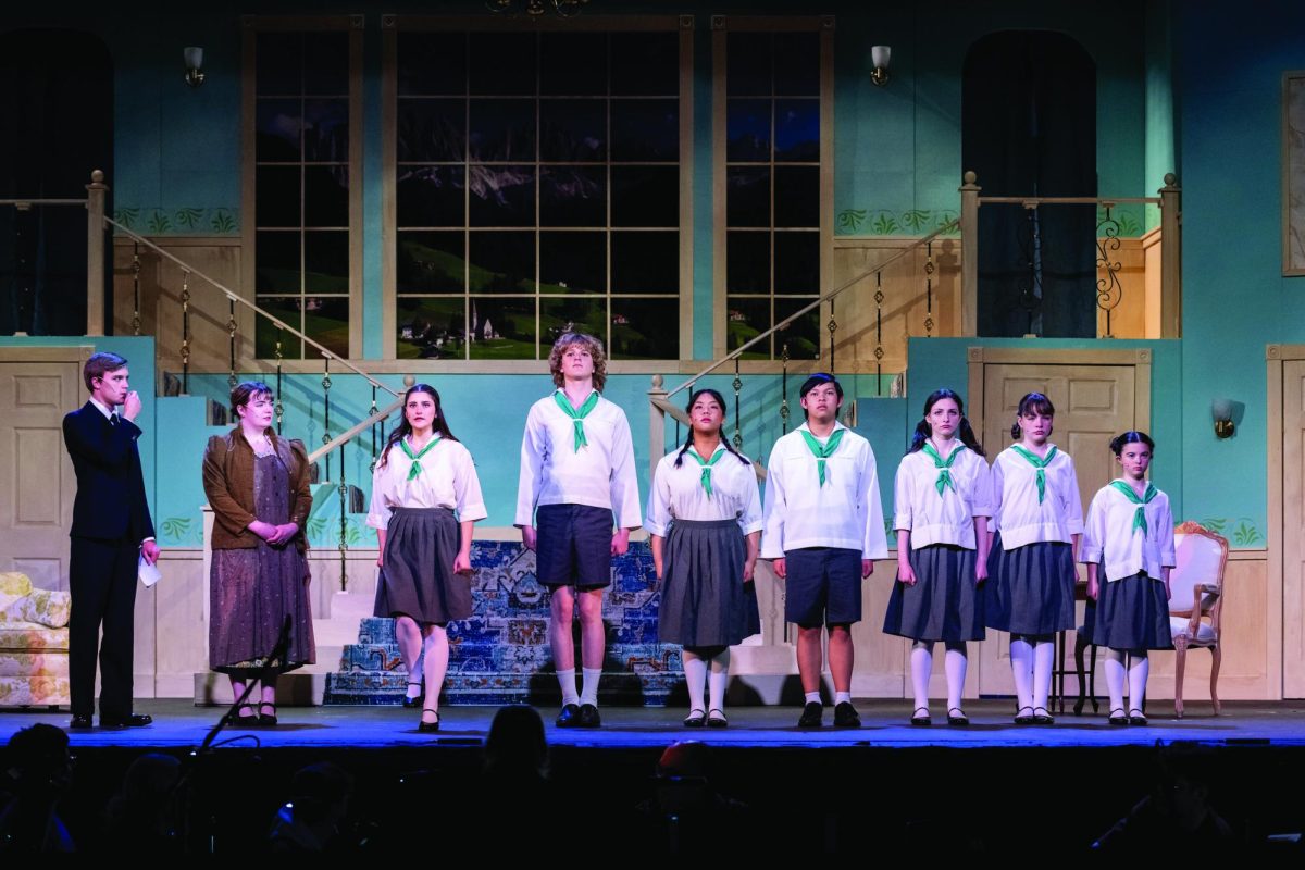 The Von Trapp children line up as Captain Von Trapp calls them to attention to meet their new governess, Maria, in the spring musical: The Sound of Music.