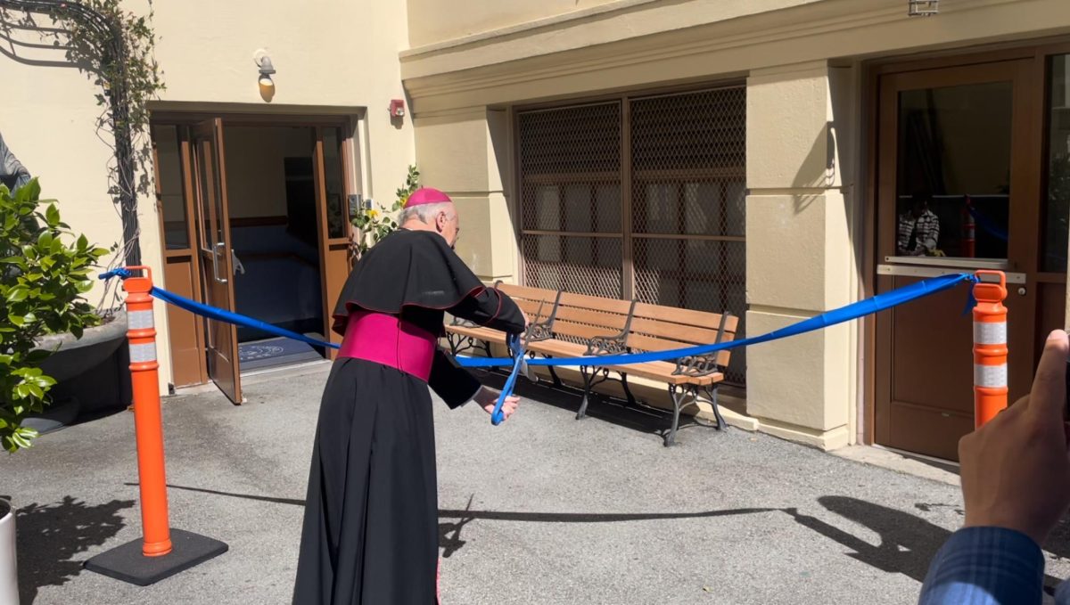 Archbishop Cordileone cuts the ribbon on the new St. Brigid Academy School.