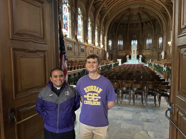 Riordan alumni Jimmy Velasco ’17 (left) and Aidan Murtagh ’20 (right) are
studying at St. Patrick’s Seminary in Menlo Park to become priests.