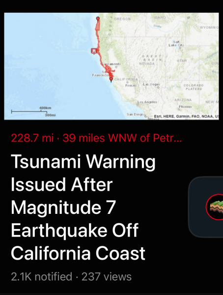 Image of one of the tsunami warnings received by millions of Californians.