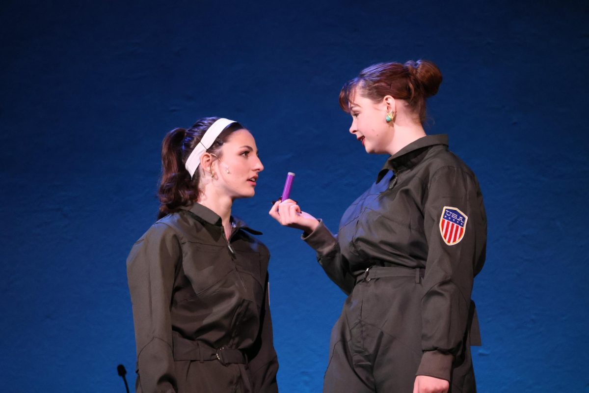 Julia O’Neill ’26 and Lily Schilla ’27 portrayed Jerrie Cobb and Jackie Cochran in “They Promised Her the Moon.”