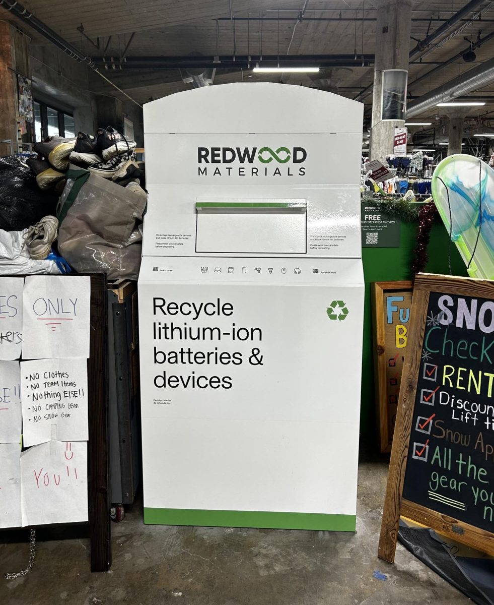 At Stonestown’s Sports Basement, a Redwood Battery Bin is ready to collect.