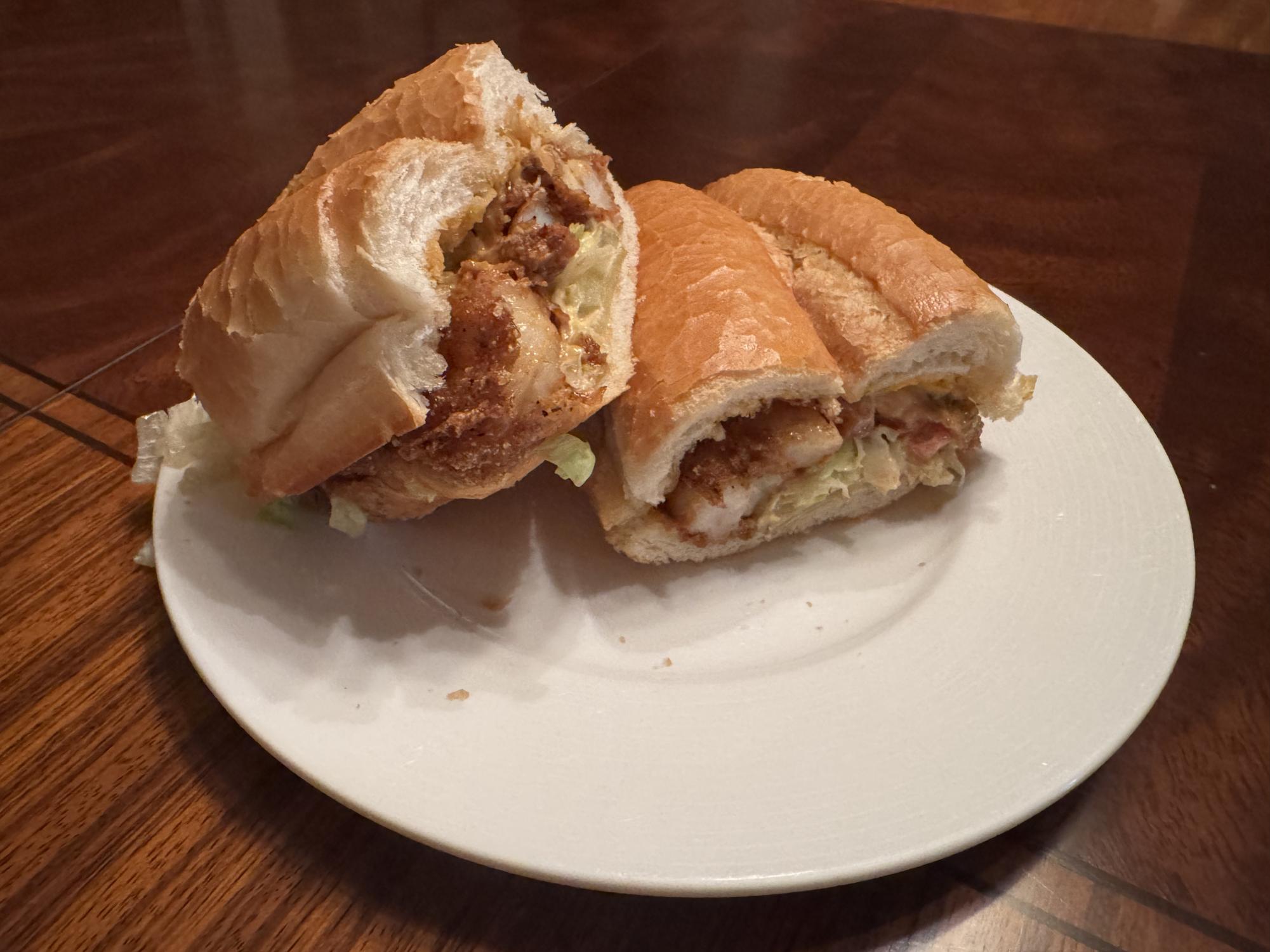 Crusty bread with a hefty serving of shrimp smothered in remolulade.