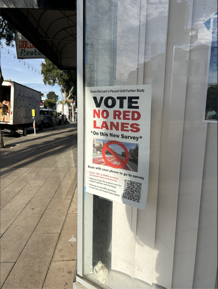 Many businesses along Ocean Avenue have posted “Vote No Red Lanes” posters in their windows encouraging residents and customers to vote no and halt the planned red lanes for Ingleside’s main street. To date, the plan was halted.