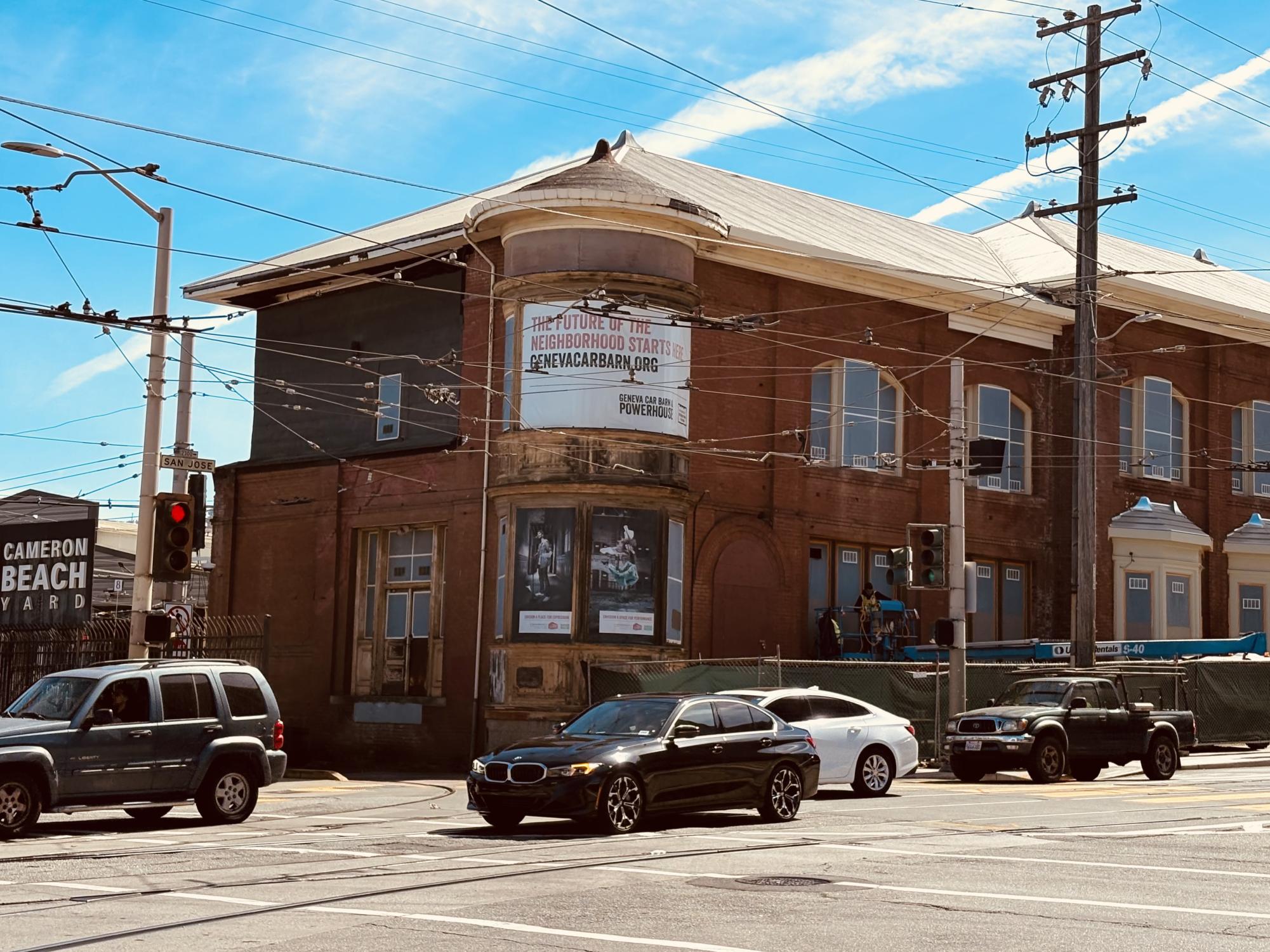 The landmark Geneva Car Barn sits in preparation for a mural that will
soon be displayed on its exterior for the San Francisco community to enjoy.