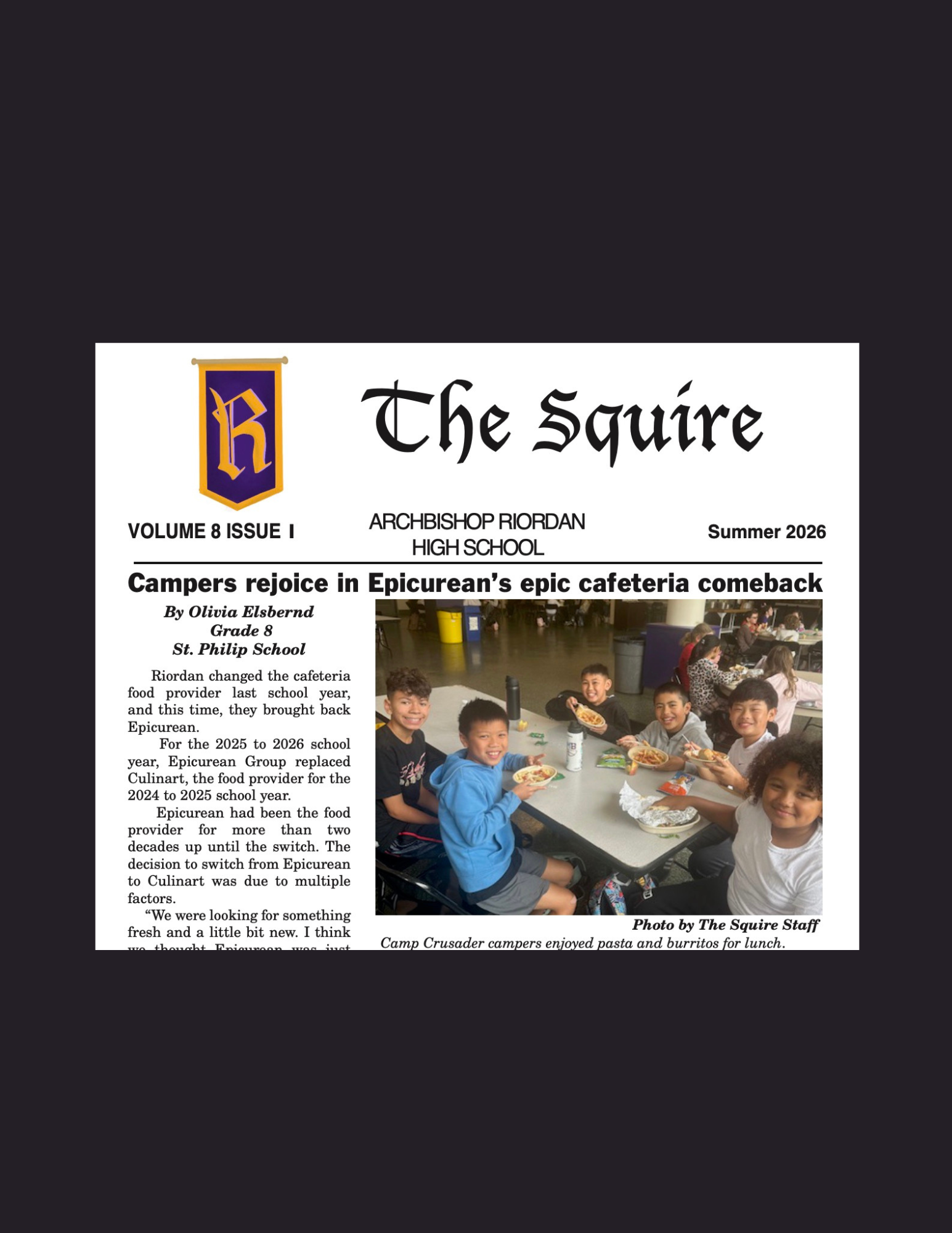 The Squire is produced by students in the journalism enrichment program  at Camp Crusader. 